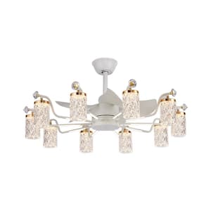 35in. 10-Light White Fandelier with Light and Remote, Indoor Modern luxury LED Chandelier Ceiling Fan for Living Room