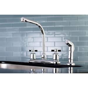 Modern Cross 2-Handle High Arc Standard Kitchen Faucet with Side Sprayer in Chrome