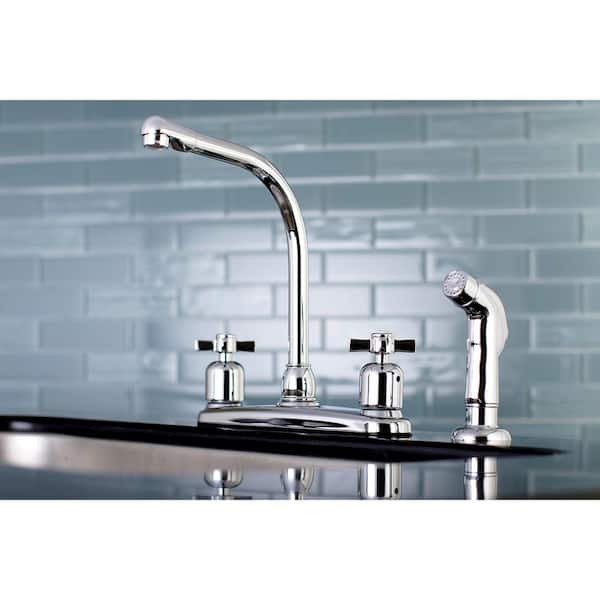 Modern Cross 2-Handle High Arc Standard Kitchen Faucet with Side Sprayer in Chrome