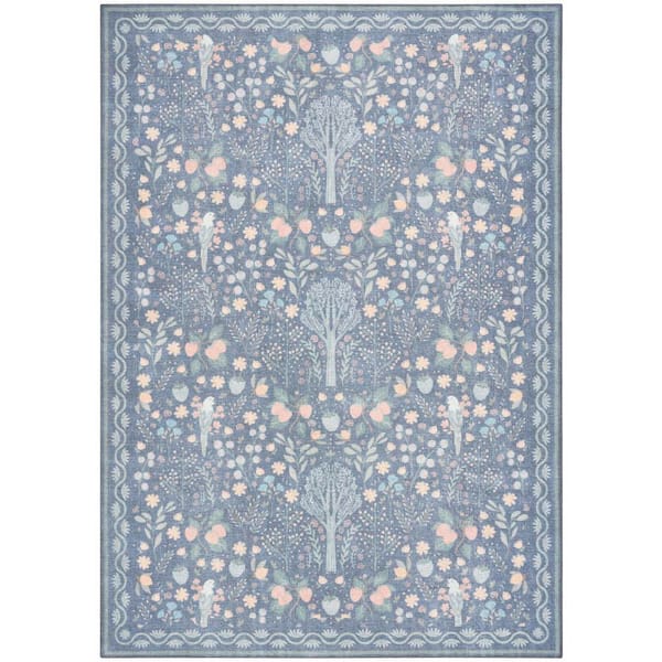 Botanical Washables Blue Multicolor 5 ft. x 7 ft. Botanical Contemporary Area Rug