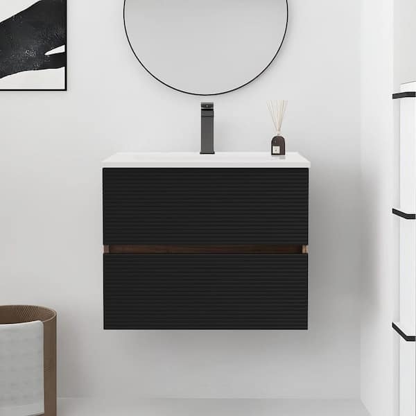 Paterno 23.72 in. W x 17.93 in. D x 18.79 in. H Single Sink Floating Walnut Bath Vanity with White Ceramic Vanity Top