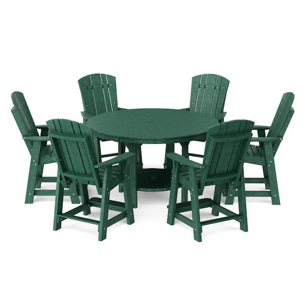 Heritage 7-Piece Turf Green HDPE Plastic Outdoor Patio 60 in. Counter Set
