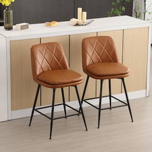 26 in. Brown Faux Leather Upholstered Metal Frame Counter Height Swivel Bar Stool (Set of 2)