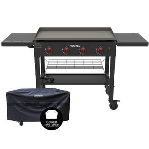 36 in. 4-Burner Propane Gas Grill in Black with Griddle Top Plus Premium Cover