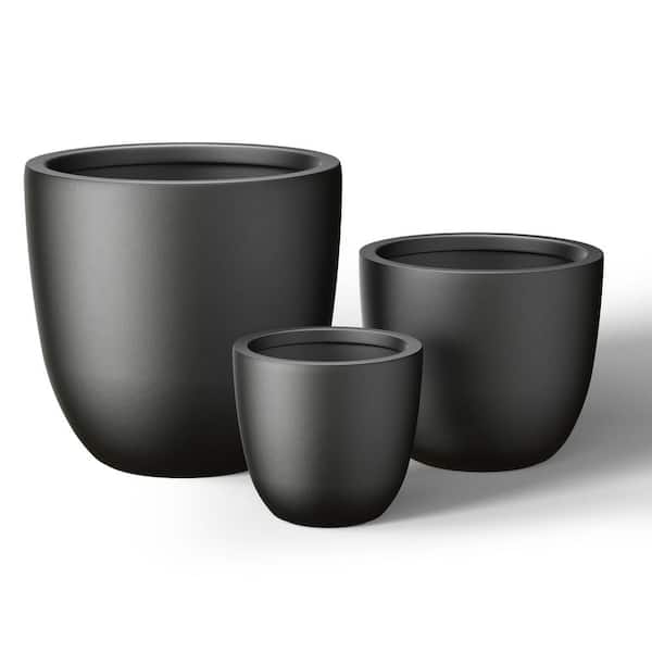 10 in. 14 in. 18 in. Charcoal Black (Enhanced Interior) Concrete Round Planter / Pot with Drainage Holes (Set of 3)