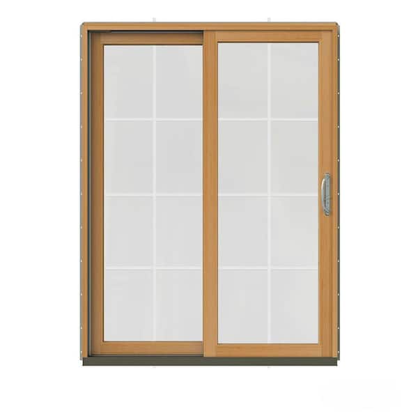 JELD-WEN 60 in. x 80 in. W-2500 Contemporary Desert Sand Clad Wood Left-Hand 8 Lite Sliding Patio Door w/Stained Interior