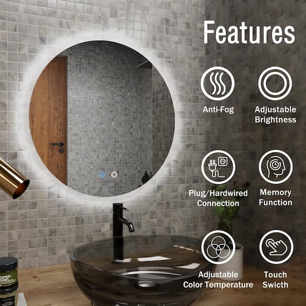  Golden State Art, 20 Silver Round Mirror, Circle Wall Mirror  for Bathroom, Living Room, Bedroom, Wall Decor, Vanity and More Decorative  Aluminum Circular Mirrors : Home & Kitchen