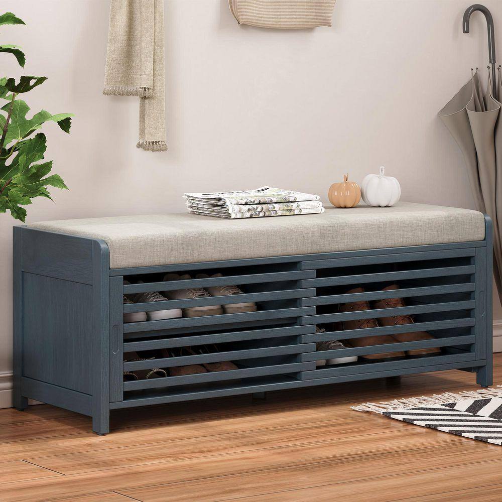 LUCKY ONE 16.5 in. H x 43.3 in. W Navy Blue MDF Shoe Storage Bench