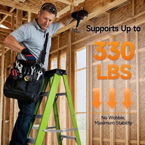 5.2 ft. Fiberglass Insulation Single-Sided Step Ladder (10 ft. Reach) with Tool Holder, 330 lb. Load Capacity, Green