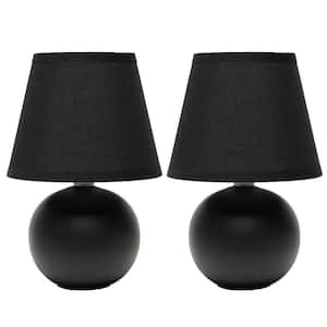 8.66 in. Black Traditional Petite Ceramic Orb Base Table Lamp Set with Matching Tapered Drum Fabric Shade (2-Pack)