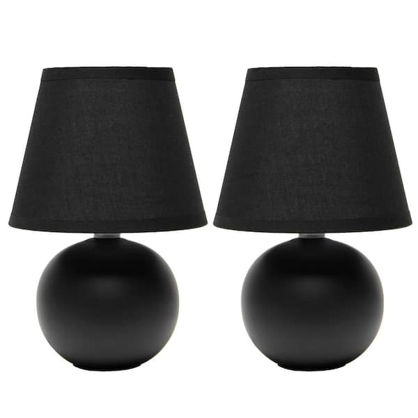 Creekwood Home 8.66 in. Black Traditional Petite Ceramic Orb Base Table Lamp Set with Matching Tapered Drum Fabric Shade (2-Pack)