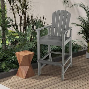 HDPE Plastic Outdoor Bar Stool Patio Tall Chair Armrest Footrest All Weather Grey