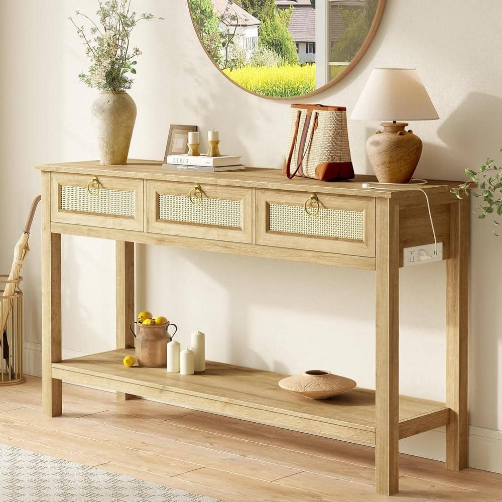 47 in. W Natural 3 Drawer Wood Console Table for Entryway price history on PriceWatchPro