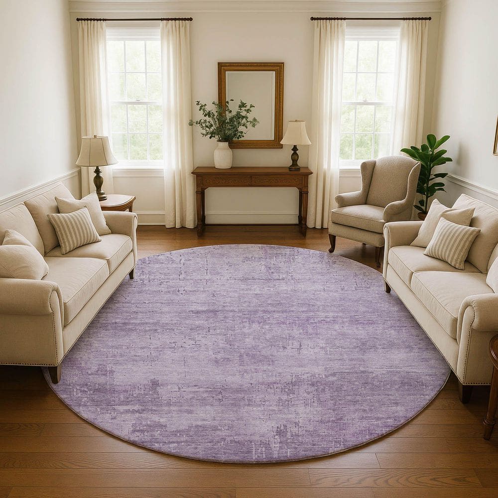 Mayfield Premium Machine Washable Abstract AMF1650 Lavender 8 ft. x 8 ft. Round Rug price history on PriceWatchPro