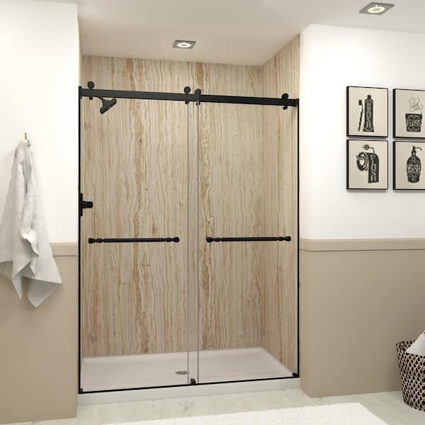 Transolid Brooklyn 60 in. W x 80 in. H Sliding Frameless Shower Door in Matte Black with Low Iron Glass