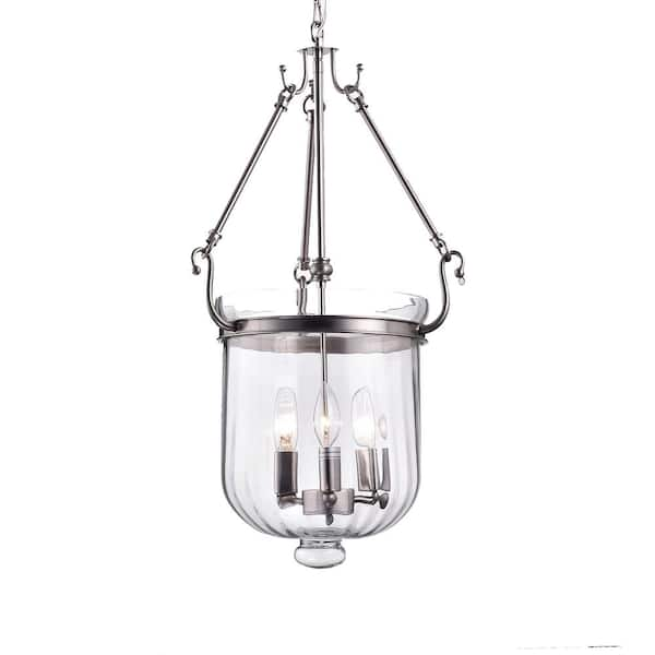 Warehouse of Tiffany Winfield 14 in. 3-Light Indoor Silver Pendant Lamp with Light Kit