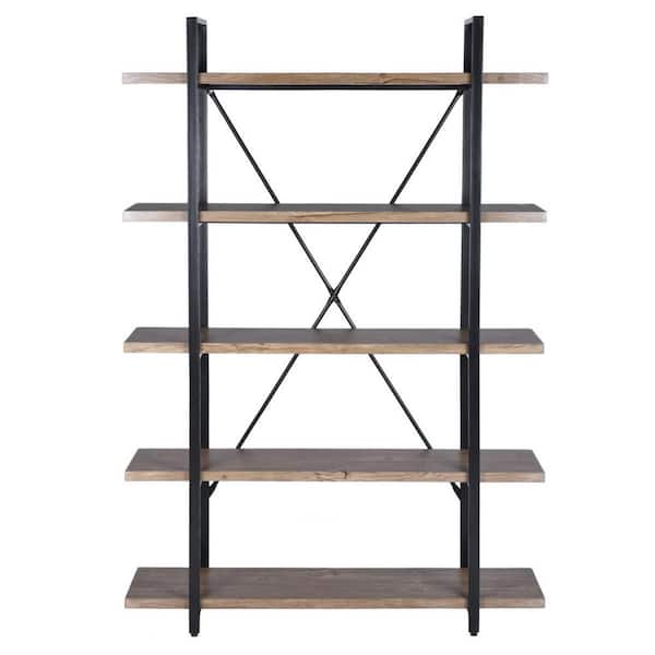 Amucolo 47.2 in. Brown Wood 5-Shelf Etagere Bookcase with Open Back