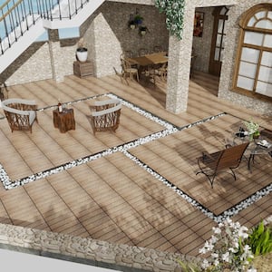 11.8 in. W x 11.8 in. L Outdoor Striped Pattern WPC Composite Interlocking Flooring Deck Tiles (Set of 22) in Brown