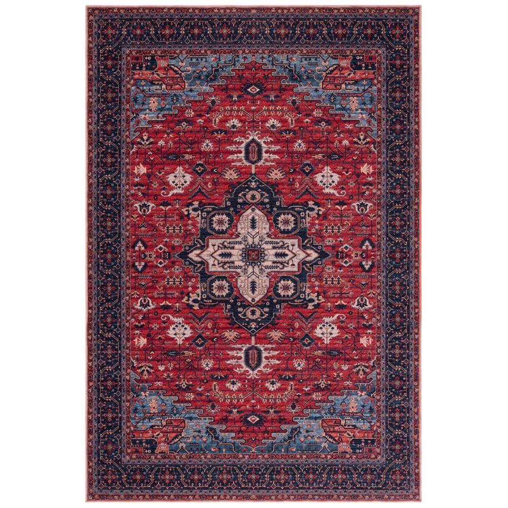 Serapi Red and Navy 4' x 6' Viscose Area Rug
