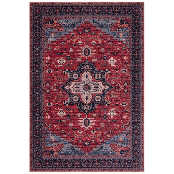 SAFAVIEH Serapi Red/Navy 5 ft. x 8 ft. Machine Washable Border Geometric Area Rug