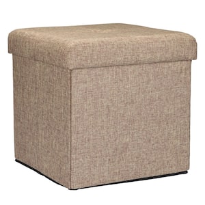 Natural Linen Look Single Folding Ottoman