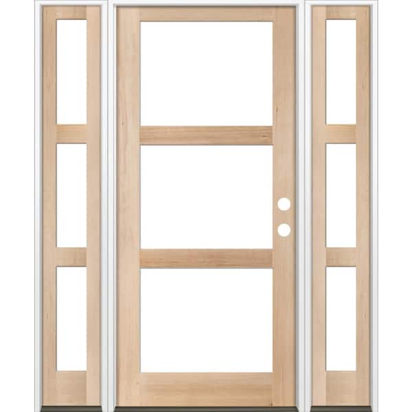 Krosswood Doors 70 in. x 96 in. Modern Hemlock Left-Hand/Inswing 3-Lite Clear Glass Unfinished Wood Prehung Front Door with Sidelites