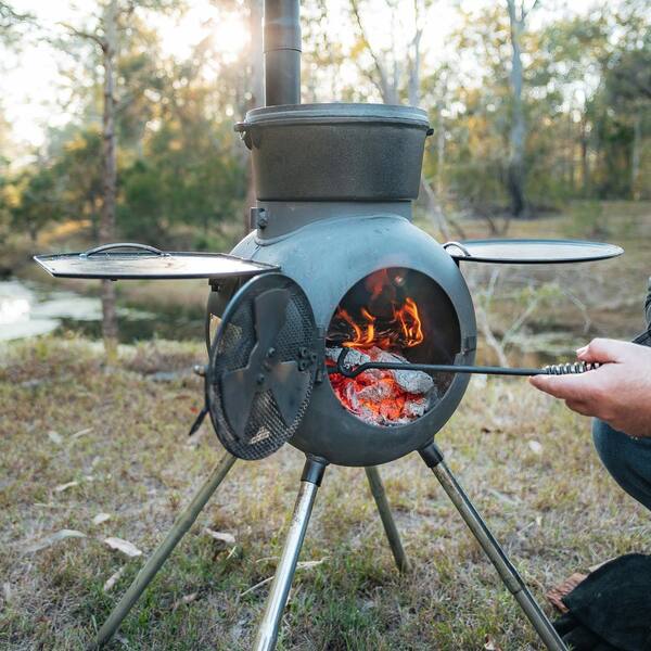 テンマク Wood stove side view outside air M How the Air Controls