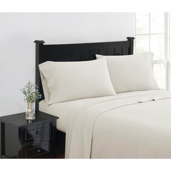 London Fog Solid Ivory Queen Cotton Flannel Sheet Set