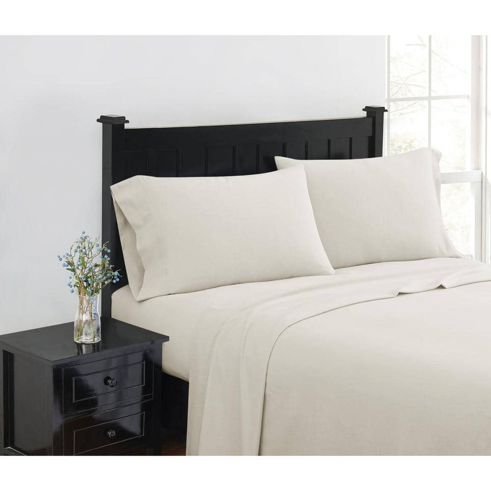 Ivory Twin Cotton Flannel Sheet Set with Pillowcase