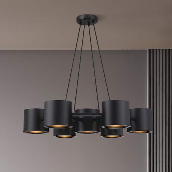 Fleur Oasis 7-Light Matte Black Industrial Cannister Chandelier for Entryways