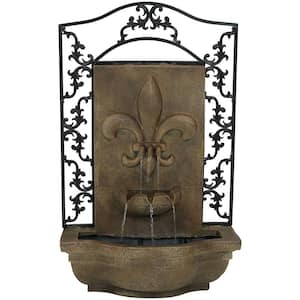 French Lily Resin Florentine Stone Solar Outdoor Wall Fountain