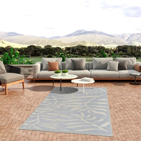 Outdoor Rug Waterproof Outdoor Patio Rug 6'x9' Plastic Reversible Gray  White