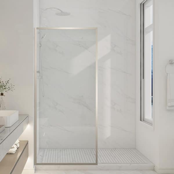 Welle 34 in. W x 74 in. H Fixed Framed Shower Door in Brushed Nickel Finish with 5/16" (8mm) Tempered Clear Glass