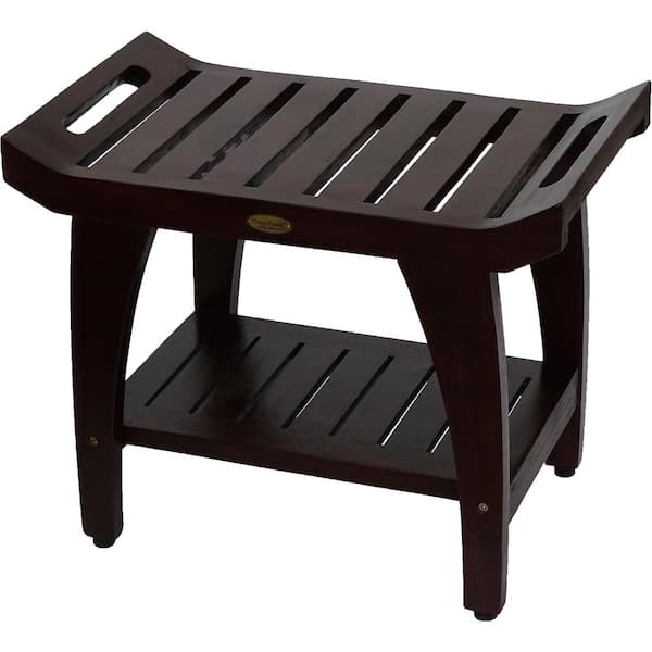DecoTeak Tranquility 24 in. Teak Eastern Style Shower Bench with Shelf