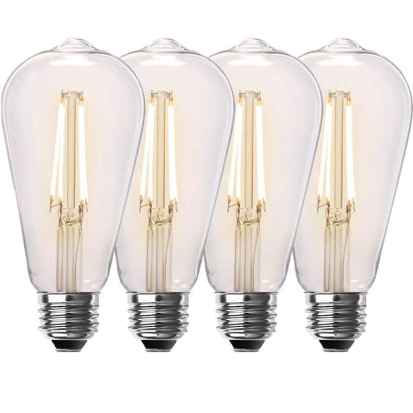 60-Watt Equivalent ST19 Dimmable Straight Filament Clear Glass E26 Vintage Edison LED Light Bulb, Soft White (4-Pack)