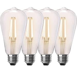 60-Watt Equivalent ST19 Dimmable Straight Filament Clear Glass E26 Vintage Edison LED Light Bulb, Soft White (4-Pack)