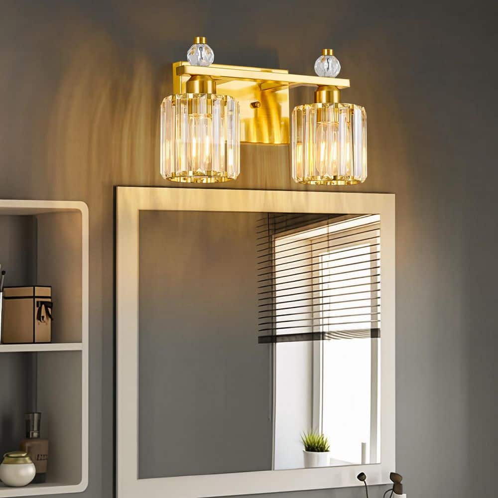 Home Lighting 13.77 in. 2-Light Gold Round Modern Crystal Vanity Light Fixtures Over Mirror For Bathroom (JW-291) price history on PriceWatchPro