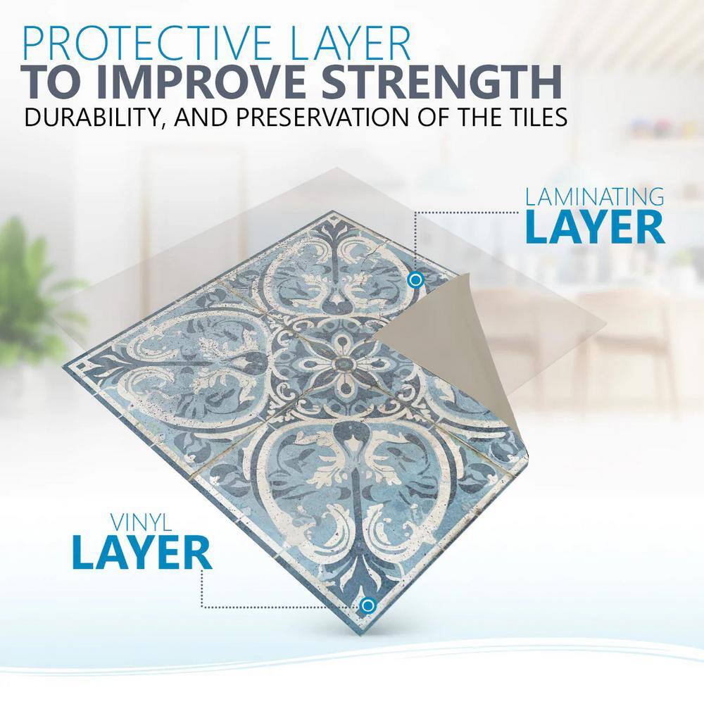 Steelblue and White Vinyl Peel and Stick Tile 8x8-inch
