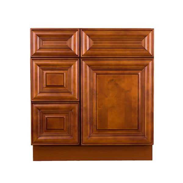 LIFEART CABINETRY Cambridge Assembled 30 in. x 21 in. x 33 in. Bath Vanity Sink Base Cabinet with 1-Door 2-Left Drawers in Chestnut