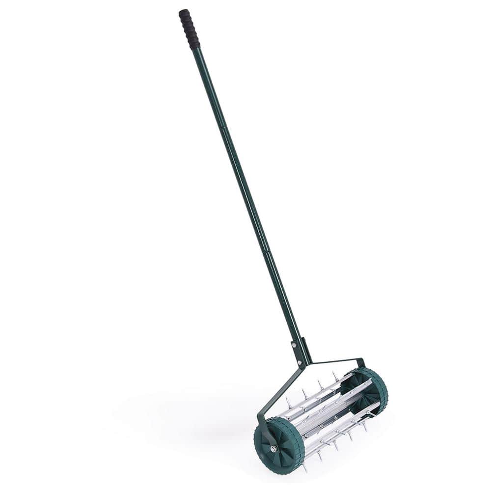 18 in. Green Rolling Lawn Aerator with Anti-slip Handle and Rotary Push Tin