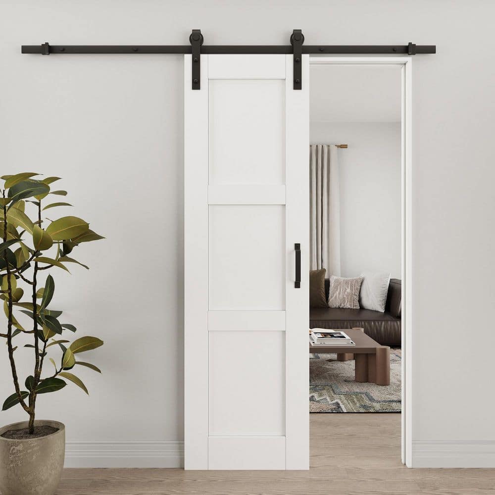 24 in. x 80 in. White 3-Panel Blank Solid Core Composite MDF Wood Primed Sliding Barn Door with Hardware Kit price history on PriceWatchPro