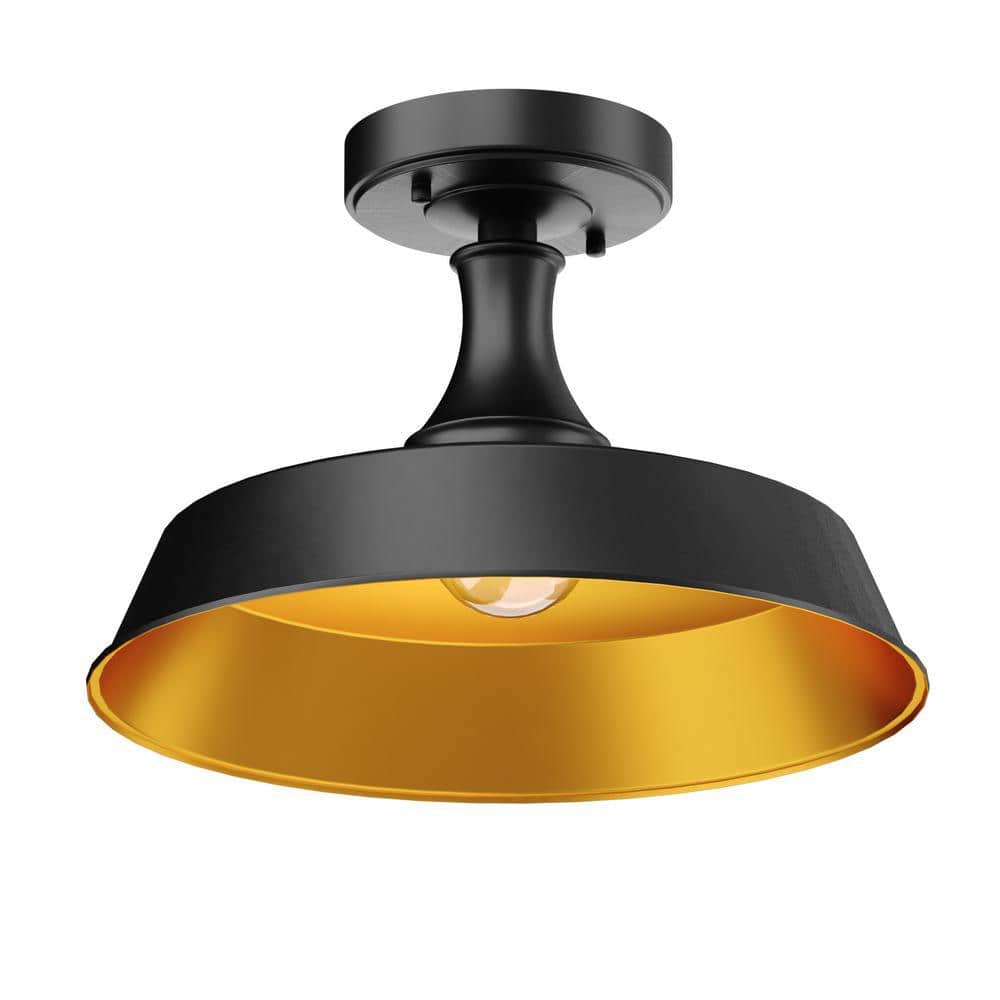 Medium Dark Bronze and Light Gold Steel Flush Mount Barn Light