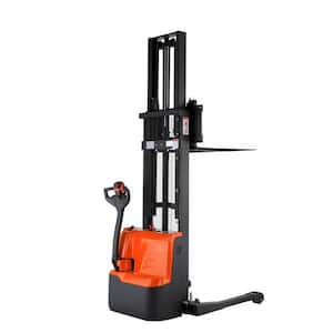 2640 lbs. Capacity 130 in. Lifting High Full Electric Walkie Stacker with Straddle Legs and Adjustable Forks Orange