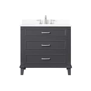 Pinestream 36 in. W x 22 in. D x 34 in. H Single Sink Bath Vanity in Dark Charcoal with White Engineered Stone Top