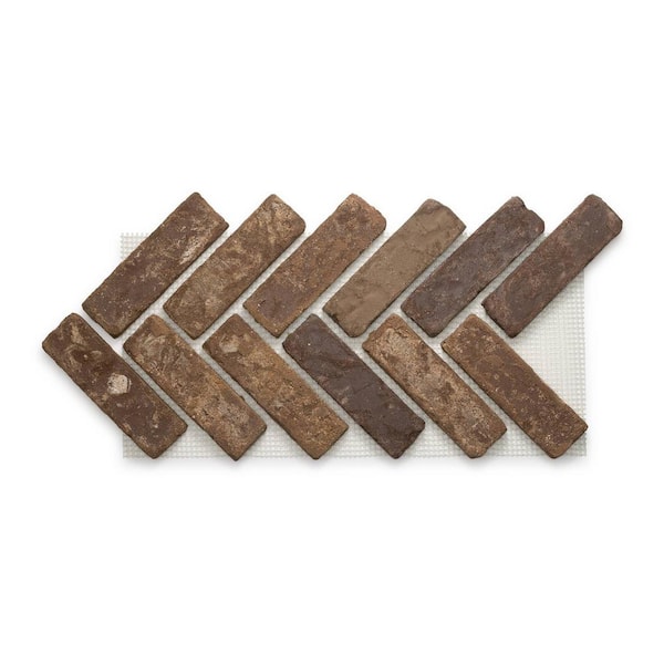 28 in. x 12.5 in. x 0.625 in. Brickwebb Chestnut Thin Brick Sheets - Herringbone (Box of 4 Sheets)