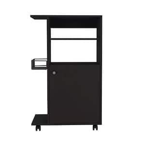 Black MDF Wood Kitchen Cart with Single Door Cabinet and Four Casters