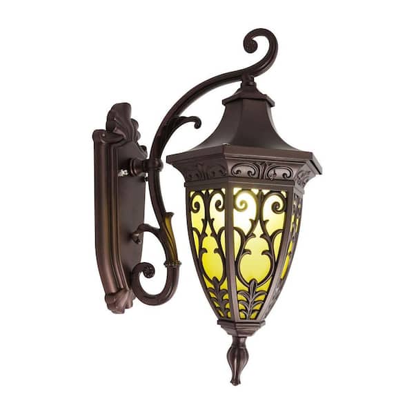 15.74 Bronze Retro Indoor/Outdoor Hardwired Wall Lantern Sconce with Glass Shade for Porch Garden, No Bulbs Included