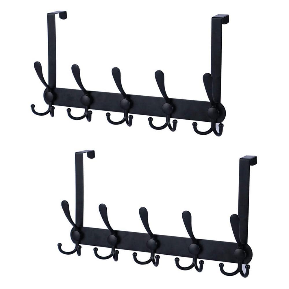 Black Metal Door Mounted Coat Rack, Over The Door Hooks for Hanging Clothes