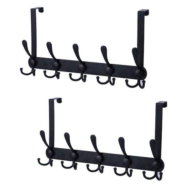 Angel Sar Black Metal Door Mounted Coat Rack, Over The Door Hooks for Hanging Clothes, Hat and Towel (2-Pack)