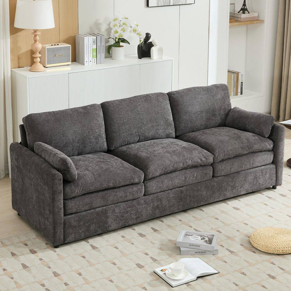 89 in. Cozy Double Cushion Chenille Rectangle 3-Seater Pillow Top Arm Cloud